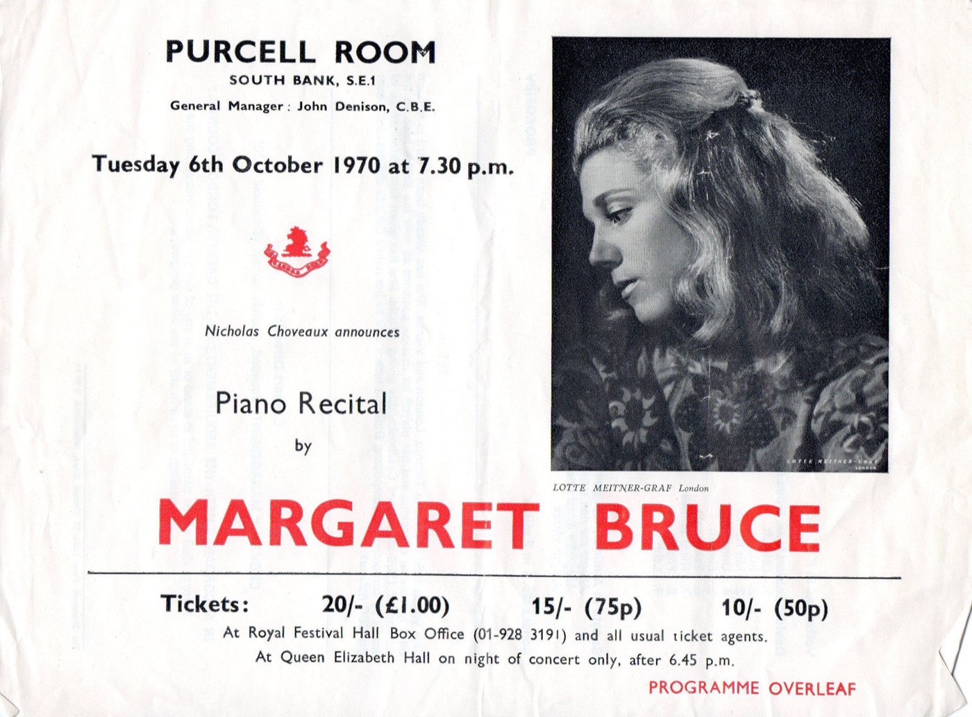 Purcell Room recital programme
