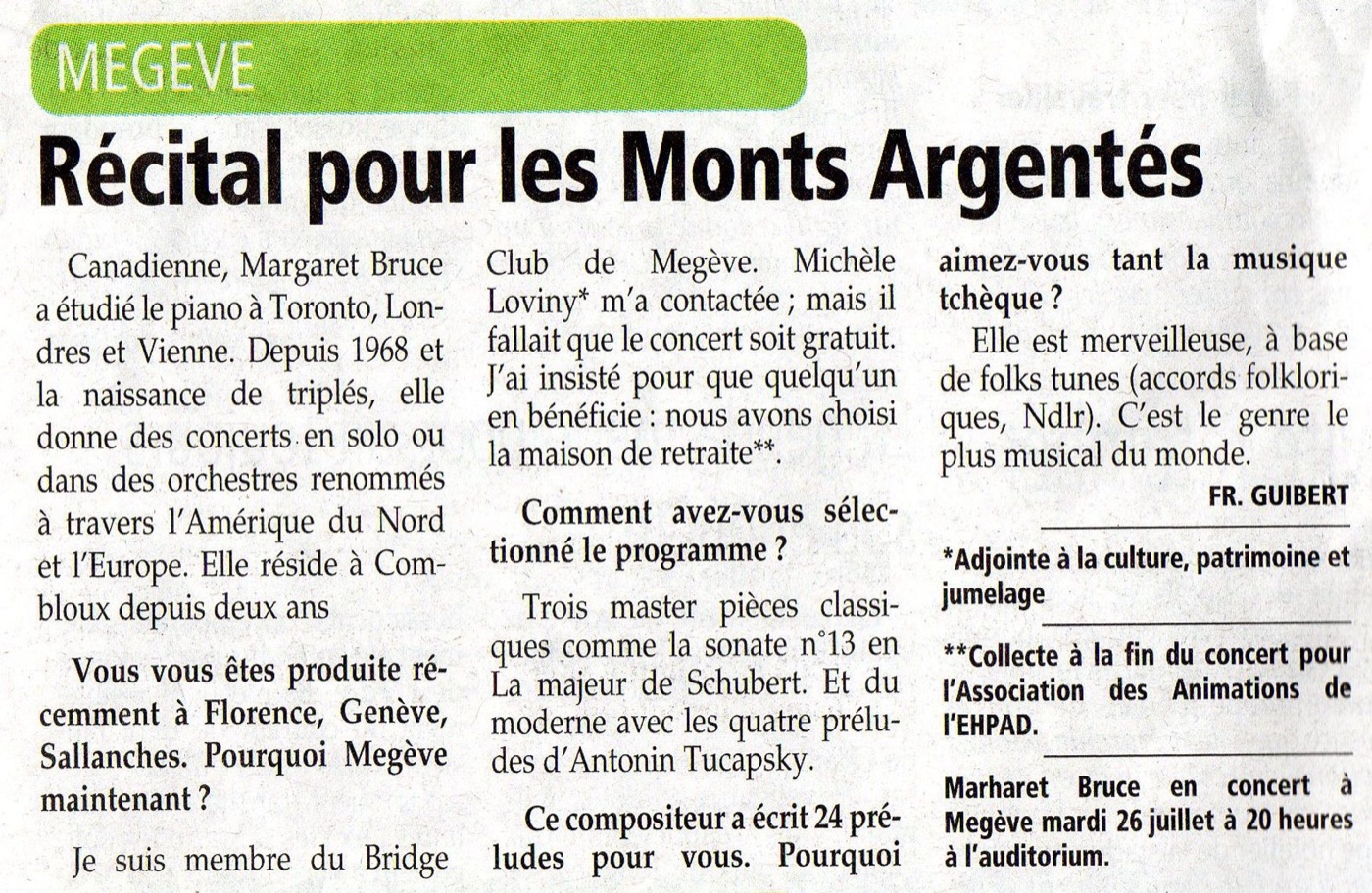 Récital pour les Monts Argentés, Megève